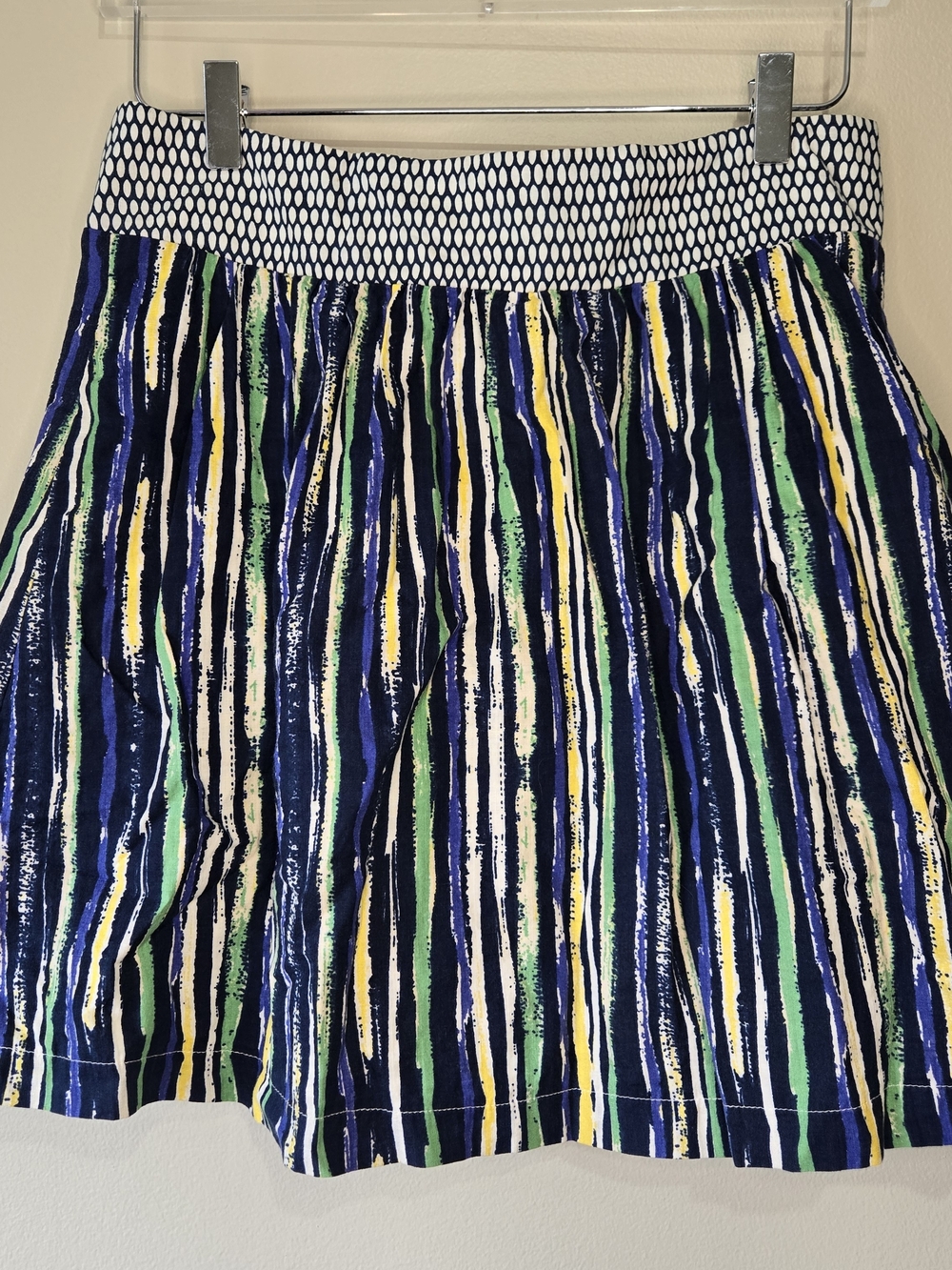 Anthropologie Porridge Skirt Striped Print Green/Blue 100% Cotton Lined Size 4